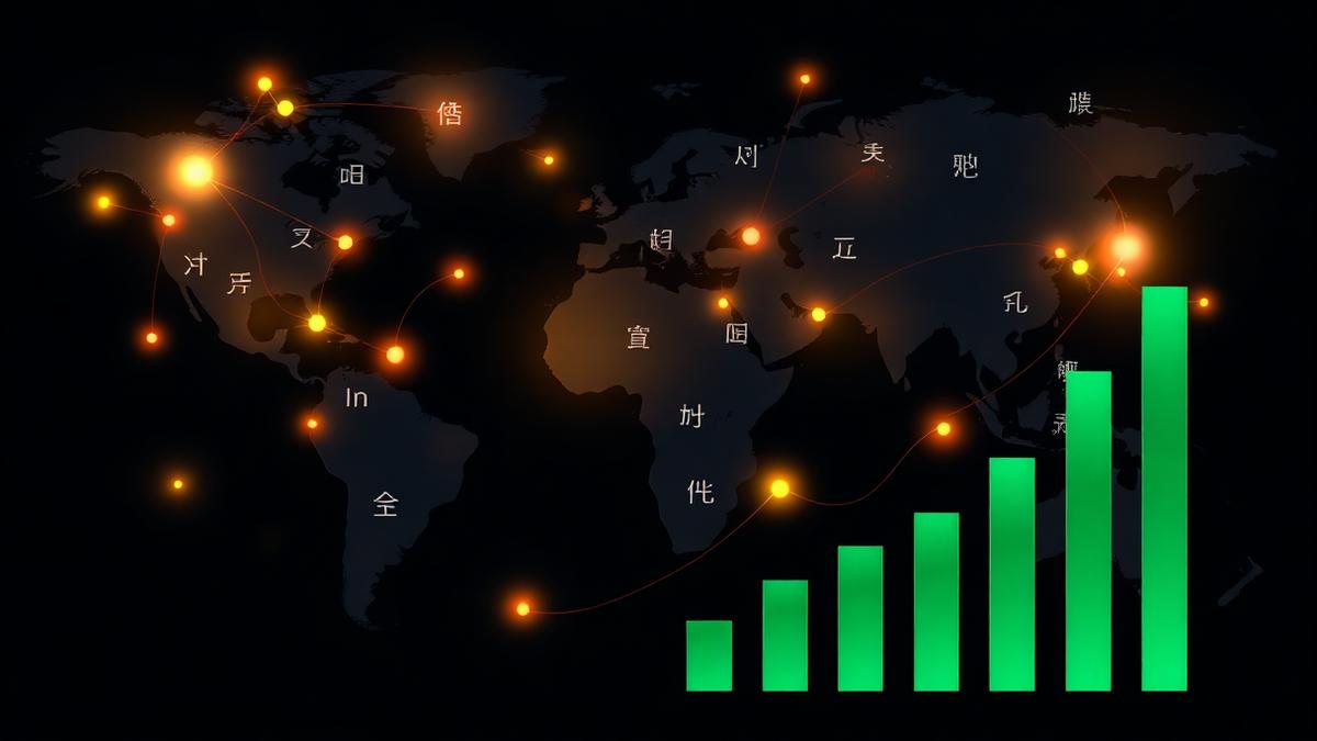 Global language demand map with connection points and rising demand chart bars